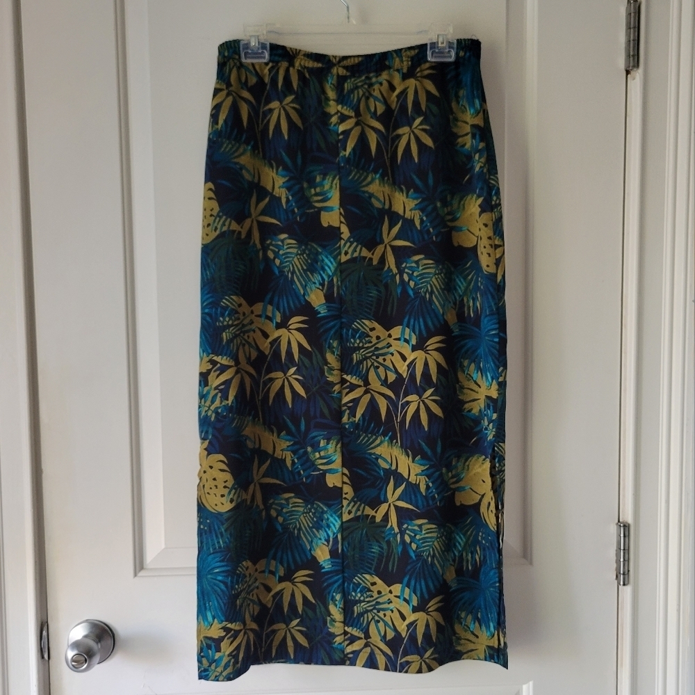Vintage High Waist Maxi Skirt Floral Tropical Blue Green - Picture 4 of 8